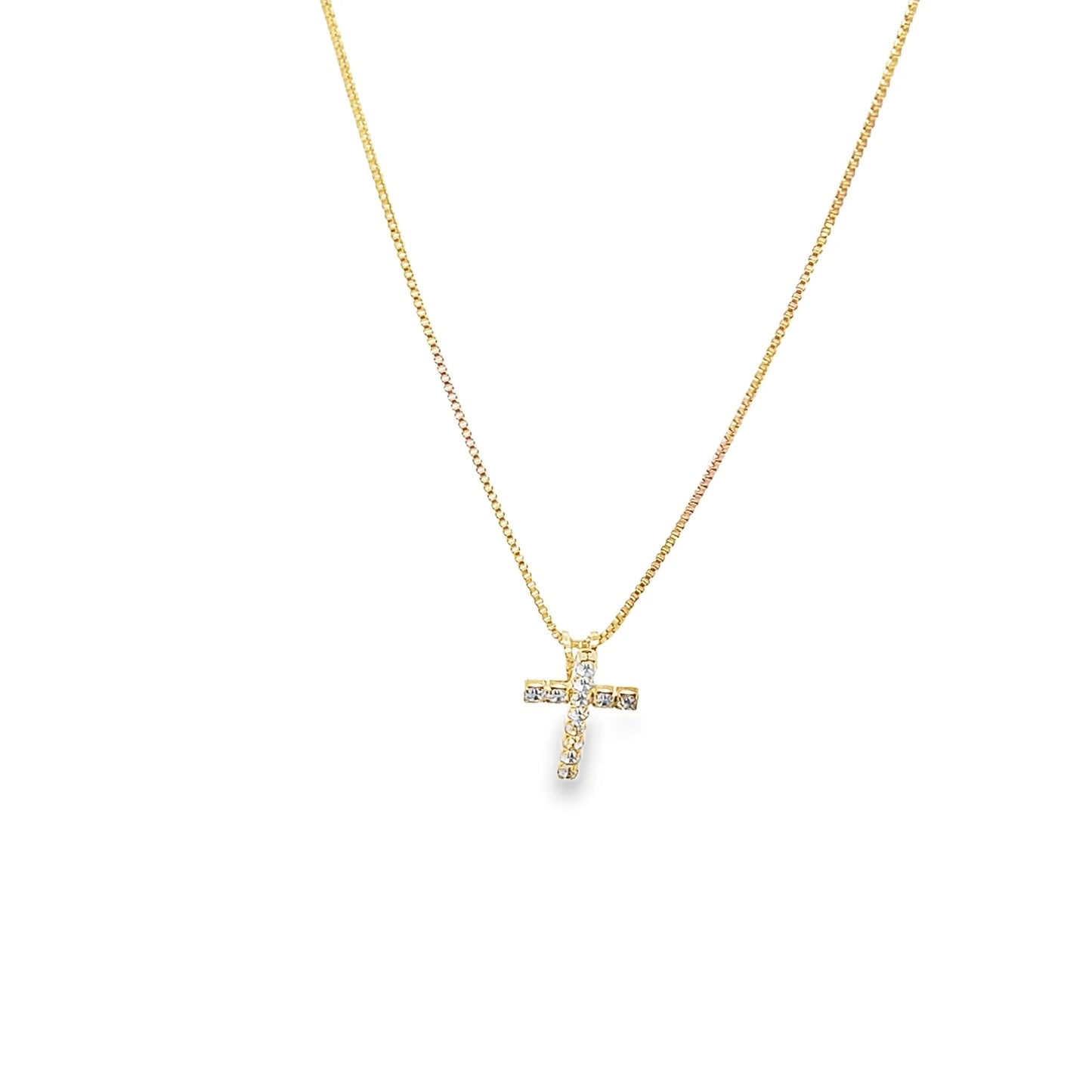 Tiny CZ Pavé Cross Pendant Necklace