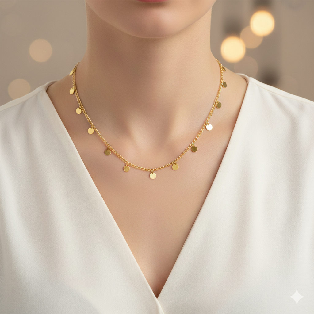 18K Gold Filled Round Circle Charm Choker (G25)