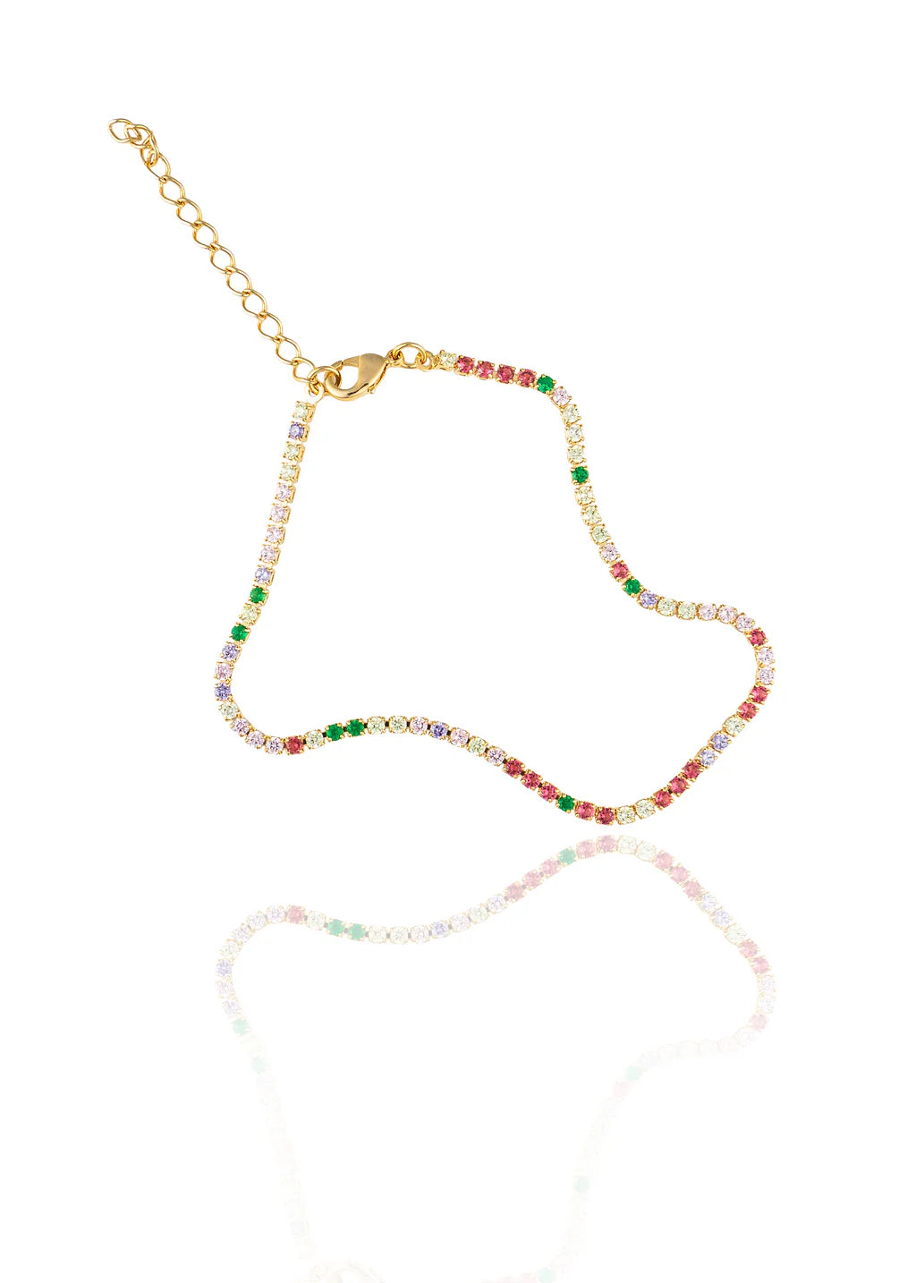 2mm Tennis Necklace Choker With Multicolor Round Clear Cubic Zirconia Stones