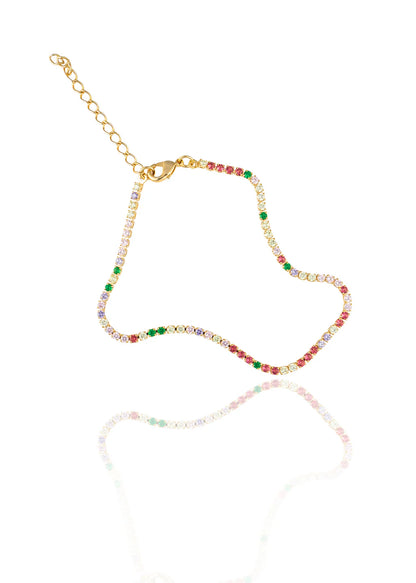 2mm Tennis Necklace Choker With Multicolor Round Clear Cubic Zirconia Stones