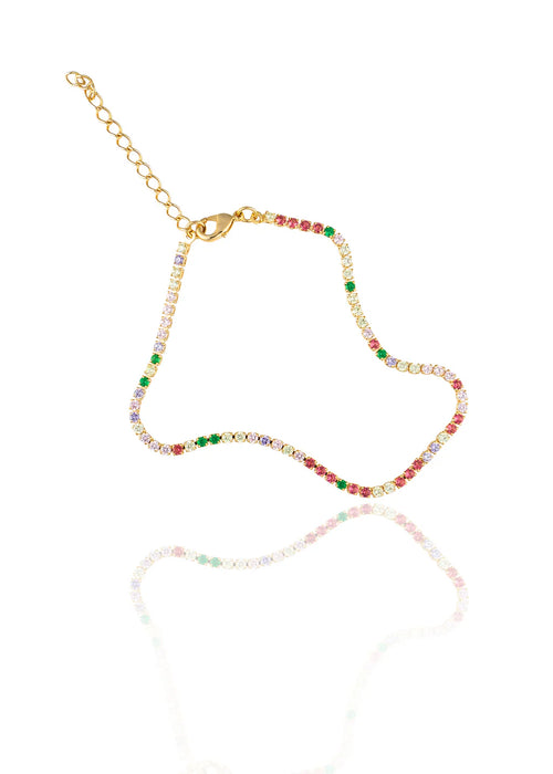 2mm Tennis Necklace Choker With Multicolor Round Clear Cubic Zirconia Stones