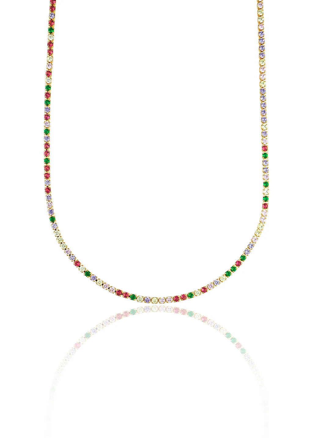 2mm Tennis Necklace Choker With Multicolor Round Clear Cubic Zirconia Stones