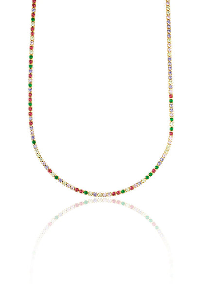 2mm Tennis Necklace Choker With Multicolor Round Clear Cubic Zirconia Stones