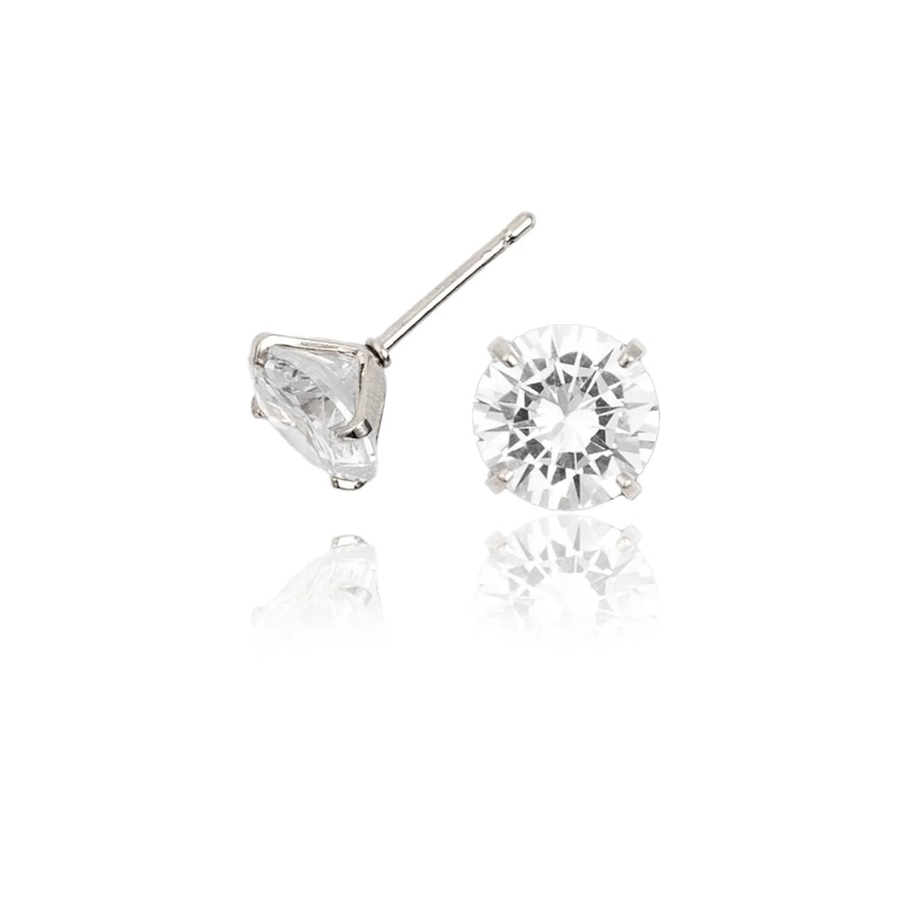 Clear Round Cubic Zirconia Stone Stud Earrings