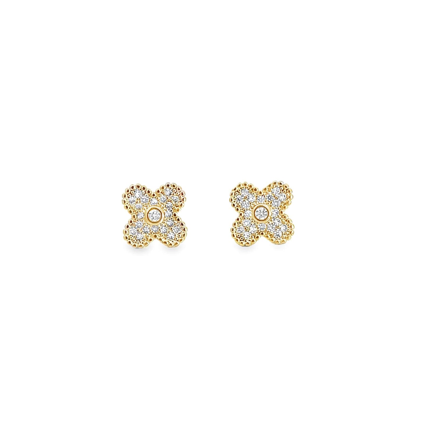 CZ Pave Flower Stud Earrings