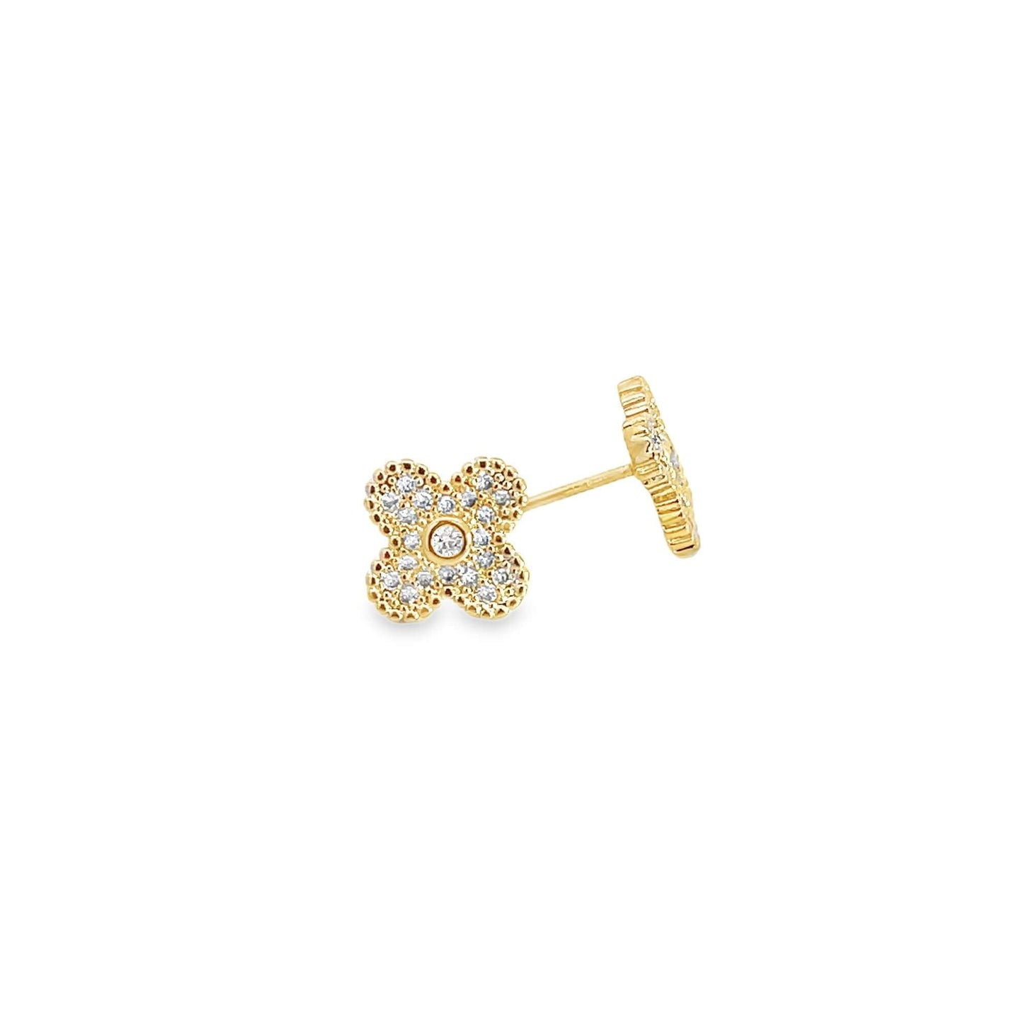 CZ Pave Flower Stud Earrings
