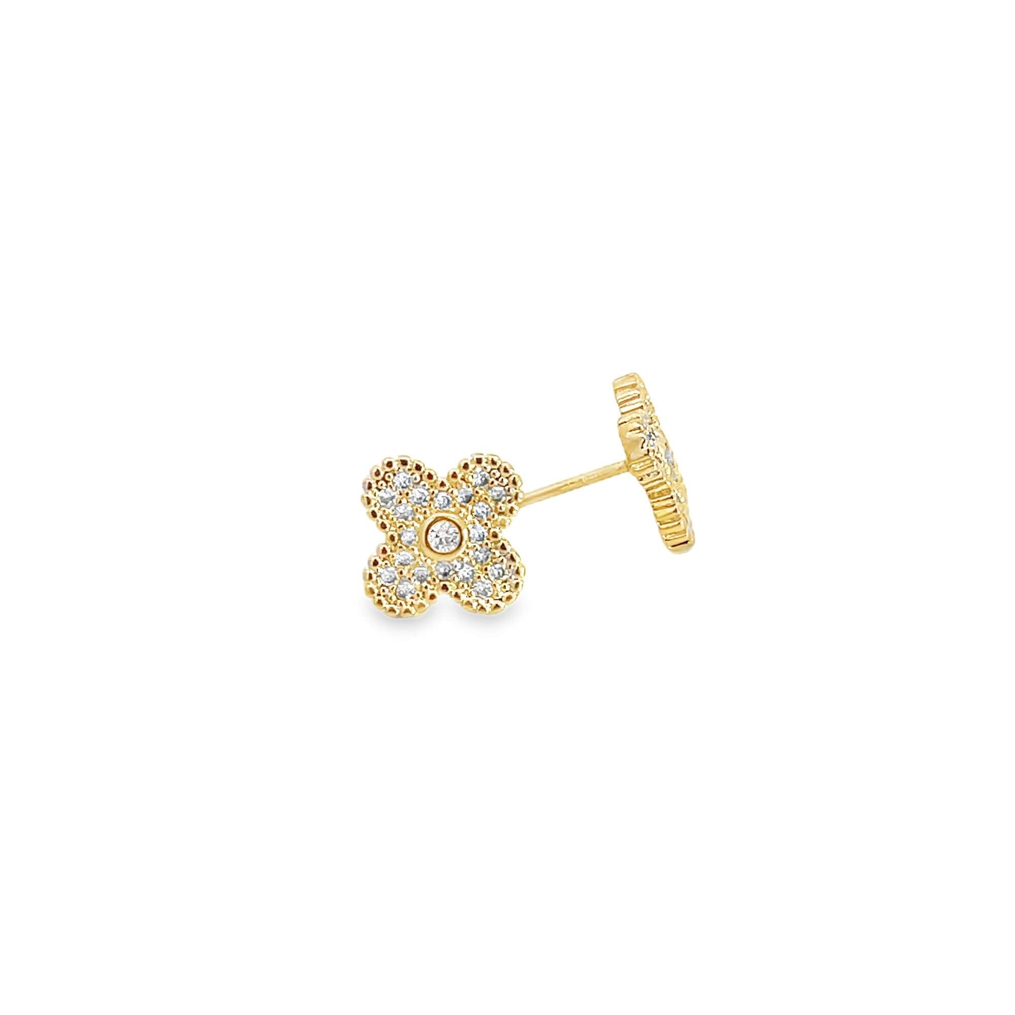 CZ Pave Flower Stud Earrings