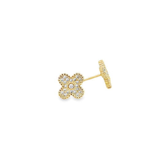 CZ Pave Flower Stud Earrings