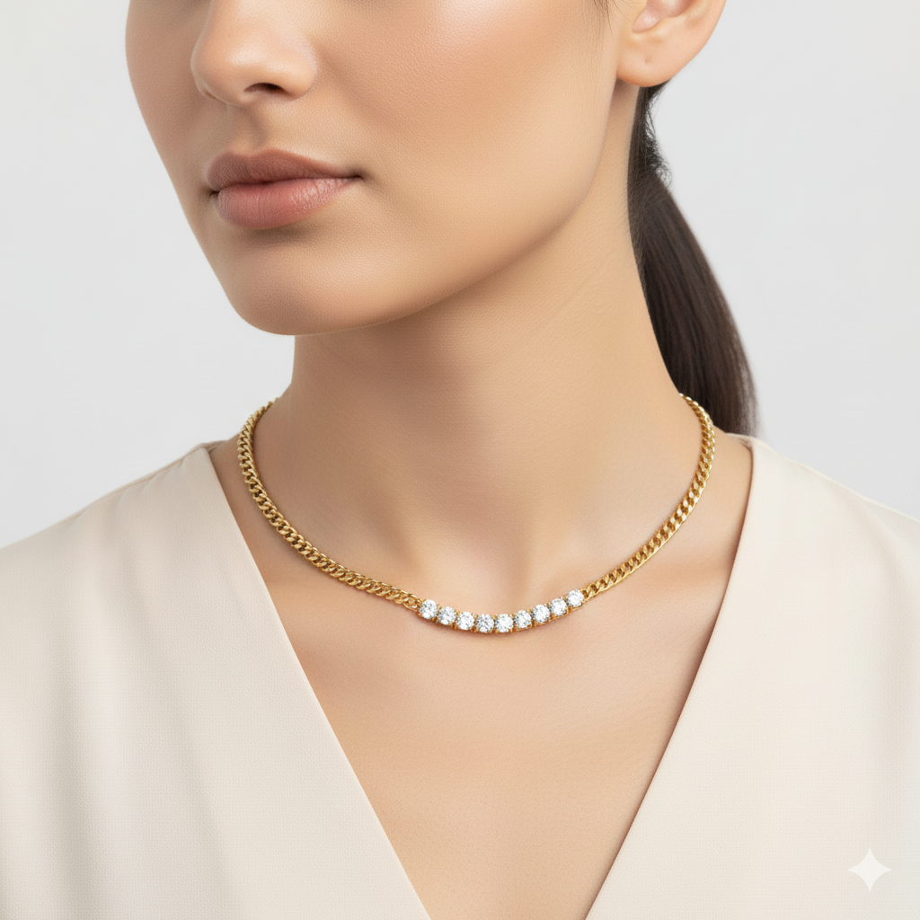 Thin Cuban Link Tennis Finish Necklace