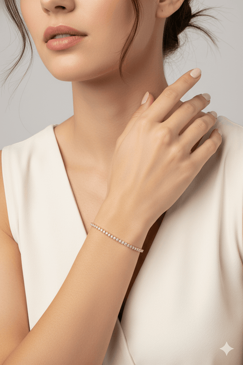 3mm Marquise CZ Tennis Bracelet worn on wrist, showcasing elegant gold setting and sparkling cubic zirconia stones for a refined look.