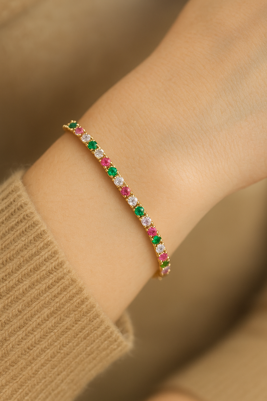 2mm Tennis Necklace Choker With Multicolor Round Clear Cubic Zirconia Stones