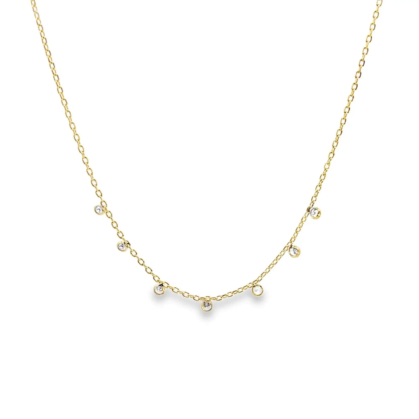 Thin CZ Stone Rolo Necklace (H157) Clear and Color