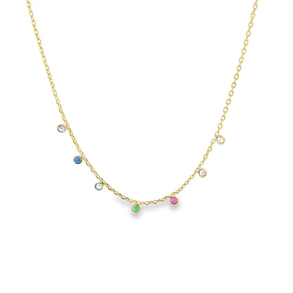 Thin CZ Stone Rolo Necklace (H157) Clear and Color