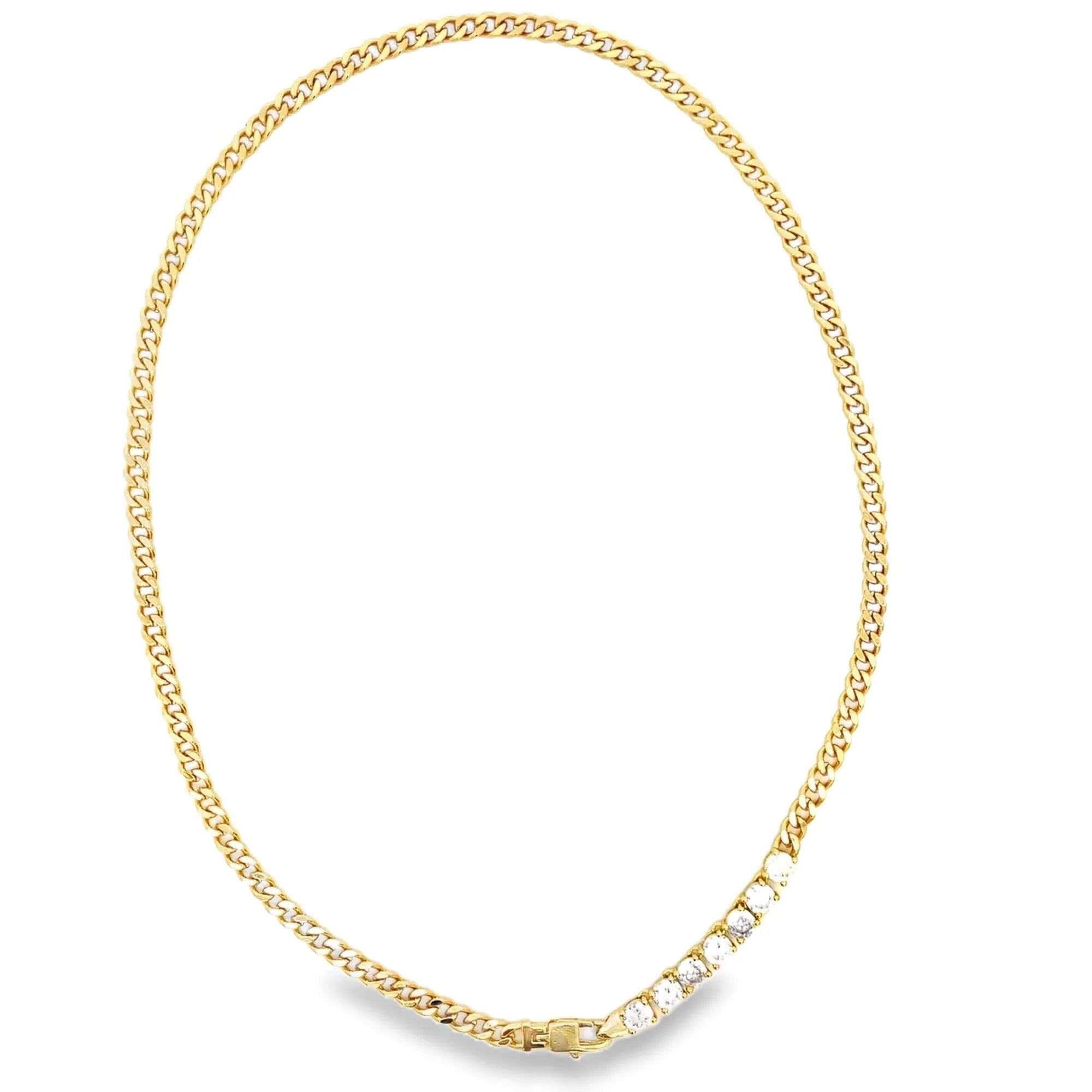 Thin Cuban Link Tennis Finish Necklace